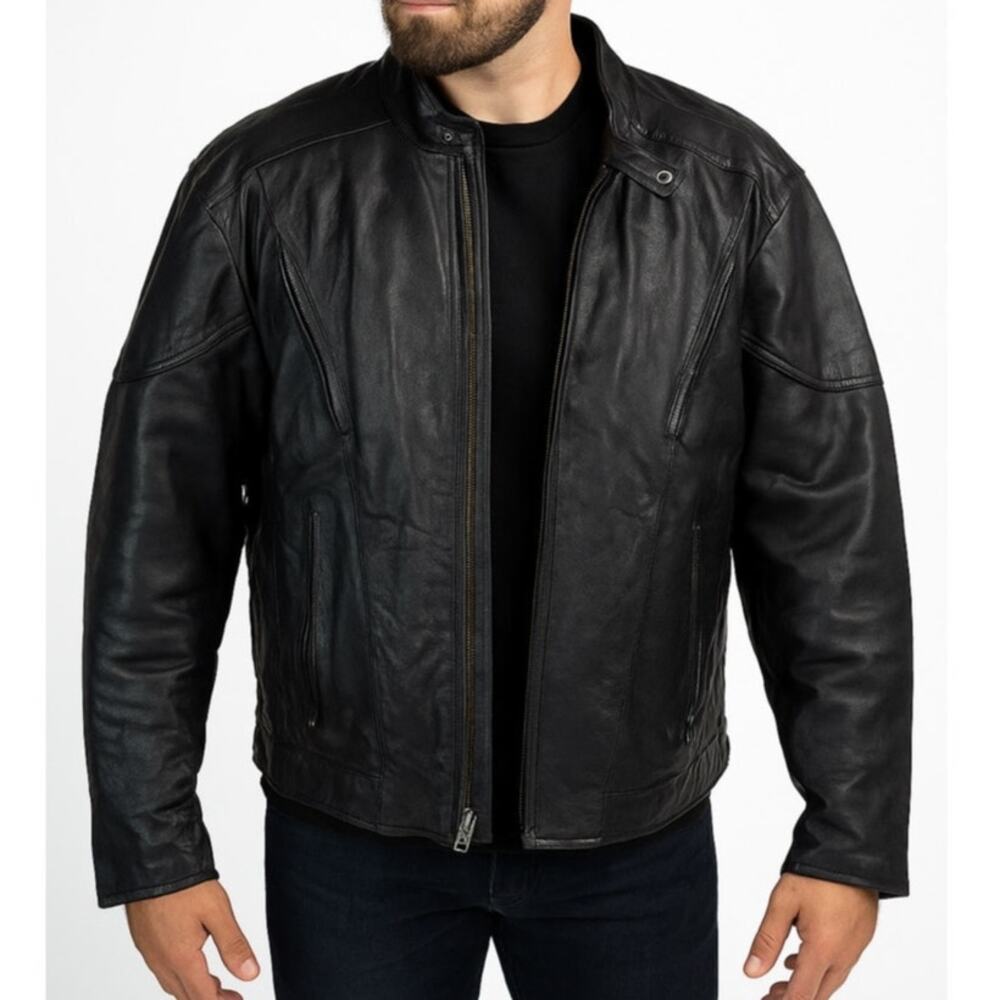 Vintage Hot Leathers Men’s 48 Black Leather Vented Motorcycle Jacket